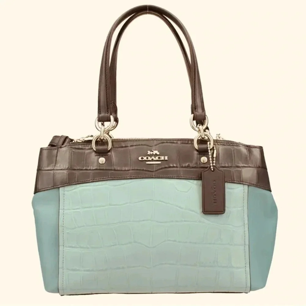 Coach Mini Brooke Carryall, colorblock alligator, Aquamarine/Navy, F28079, new
